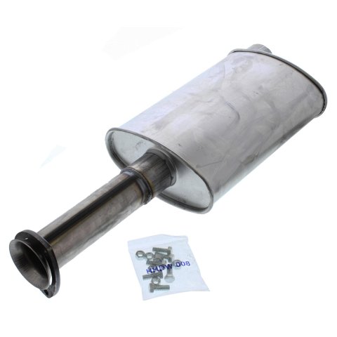 Hedman Turbo Hedder Steel 2.5 Inch Muffler 25662 Muffler; Gasket Style Collector Muffler; 14 in. Case; in. Inlet; in. Outlet; 3 in. 3-Bolt thumbnail 1