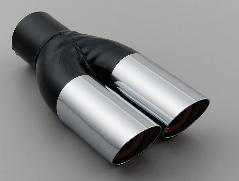 Hedman Hot Tips Chrome Round, 2.25 Inch Exhaust Tip 17104 Tip, Steel, Chrome, Slant, Non-Rolled Edge, in. Inlet, Dual 2.5 in. Outlets, 9 in. Long, Each thumbnail 4