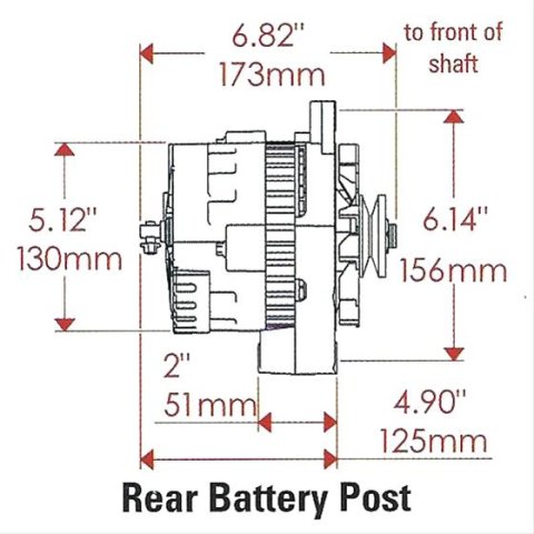 Powermaster XS Volt Alternators 578018 Alternator, Volt, 12/14/16 V, 140 amps, Black Powdercoated, Serpentine Pulley, Center Offset, Oldsmobile, Pontiac, Each thumbnail 4