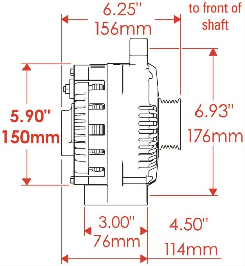 Powermaster Street Alternators for 1994-1997 COUGAR, THUNDERBIRD, 1994-2000 MUSTANG - 47771 Alternator, Internal Regulator, 200 Amp, Natural, Ford, Mercury, Each thumbnail 1