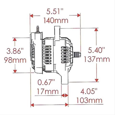 Powermaster Race Alternators 8166 Alternator; Racing Alternator; Mini Denso; 50 Amp.; One Wire; 16V thumbnail 4