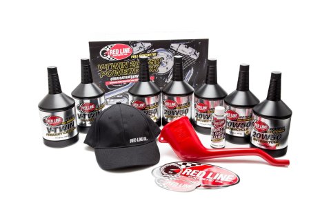 Red Line V-Twin Powerpack Oil Change Kits 90226 Kit, Powerpack, 20W50 Oil, Transmission Oil, Primary Oil, Fuel Injection Cleaner, Sticker Kit, Hat, Funnel, Harley-Davidson®, Kit thumbnail 1