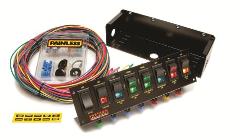 Painless Performance Switch Panels 50303 Panel, Aluminum, Black, 10.62 in. Wide, 3 in. Tall, Fused, Lighted, 8 Rocker Switches, Each thumbnail 2