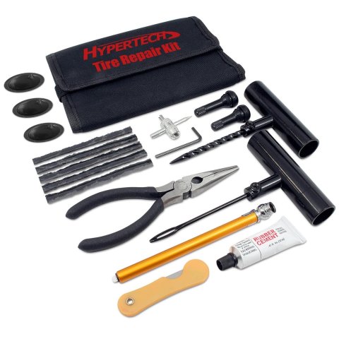 Hypertech Tire Repair Kits 3001029 Repair, Includes Patches, Plugs, Cement, Tools, Valve Stems, Pressure Gauge, Pliers, Nylon Bag, ATV/UTV, Kit