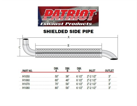 Patriot Side Exhaust H1080 Exhaust, Pipes, Shielded, Steel, Chrome, 2 in. Inlet, 80 in. Length, Universal, Pair thumbnail 1