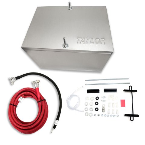 Taylor Battery Relocation Kits 48103 Kit, Aluminum Box, 1-Gauge Cables, Terminals, Hold-Downs, Grommets, Cable Clamps, Kit thumbnail 1