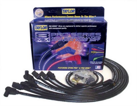 Taylor Spiro-Pro Race-Fit Spiro-Wound Core Spark Plug Wire Sets 76029 Wires, Race-Fit, 8mm, Black, 90 Degree Boots, Chevy, Small Block, Under Headers, Set thumbnail 4