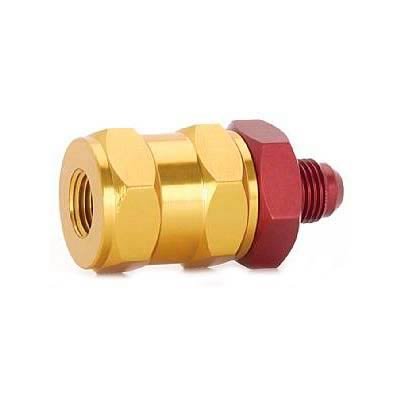 Jaz Products Fuel Cell External Tip Over Valves 834-206-06 Valve, External, Aluminum, Red/Gold Anodized, Female -6 AN to Male -6 AN, Each thumbnail 1