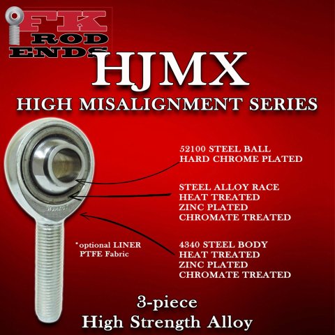 FK HRSMX-T/HIN-T Series Rod Ends HJMX10T End, Series, 5/8 in.-18, Male Threads, 3-piece, Steel, 0.625 in. Bore, Each thumbnail 2