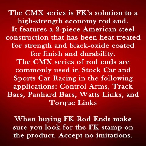 FK CMX Series Rod Ends CMX12 End, Series, 3/4 in.-16, Male Threads, 2-piece, Alloy Steel, 0.750 in. Bore, Each thumbnail 1