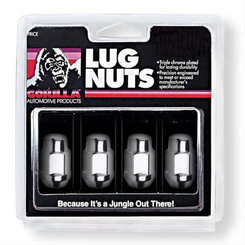 Gorilla Lug Nuts 000000000000041137 Nuts, Conical Seat, Bulge, 12mm x 1.50 RH, Closed End, Chrome Plated Steel, Set of 4