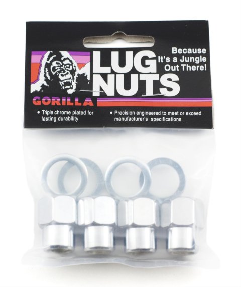 Gorilla Lug Nuts 73087SMB Nuts, 1/2 in.-20 RH, Shank, 0.69 Shank Diameter, 0.55 Shank Length, Open Ended, Chrome, Set of 4 thumbnail 1