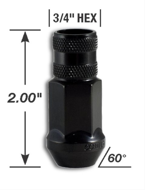 Gorilla Race Lug Nuts 45038BC-20 Nuts, Race, Conical Seat, Bulge, 12mm x 1.50 RH, Open End, Black Chrome Steel, Set of 20 thumbnail 2