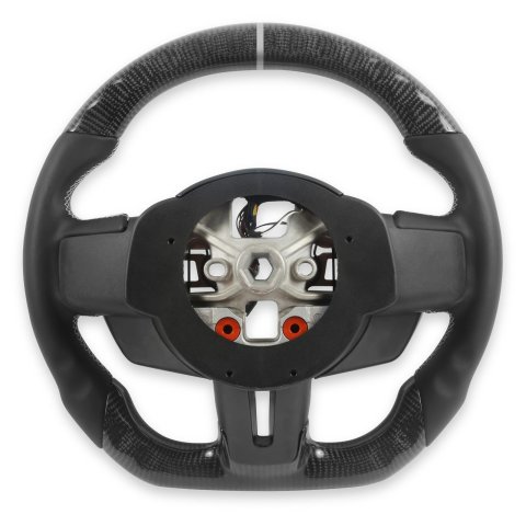 Drake Steering Wheels MU950-09 Wheel, Carbon Fiber with Leather Grips, 3 Spoke, Flat Bottom, Silver Stitching, Reuse Airbag and Factory Controls, Black, Ford, Each thumbnail 2
