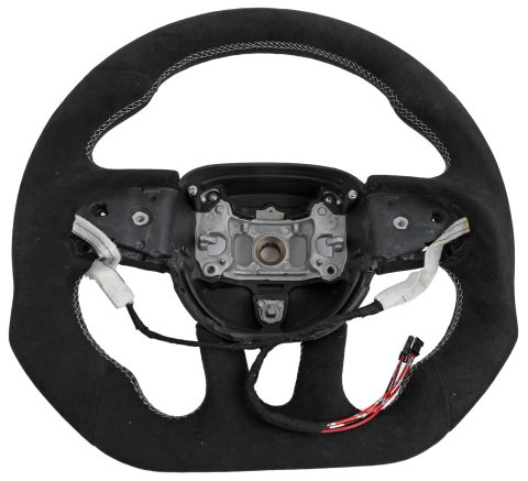 Drake Steering Wheels for 2015-2022 CHALLENGER, CHARGER - CH950-20 Wheel, Alcantara, 3 Spoke, Flat Bottom, Silver Stitching, Heated, Reuse Airbag and Factory Controls, Black, Dodge, Each thumbnail 1