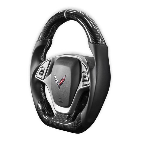 Drake Steering Wheels for 2014-2019 CORVETTE - CV950-21 Wheel, Carbon Fiber with Leather Grips, 3 Spoke, Flat Bottom, Silver Stitching, Reuse Airbag and Factory Controls, Chevrolet, Corvette, Each thumbnail 3