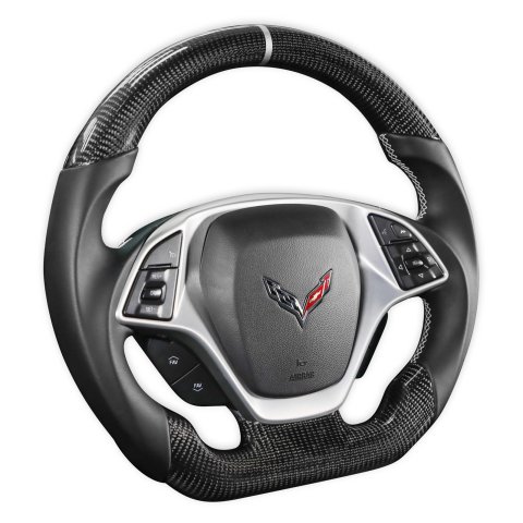 Drake Steering Wheels for 2014-2019 CORVETTE - CV950-21 Wheel, Carbon Fiber with Leather Grips, 3 Spoke, Flat Bottom, Silver Stitching, Reuse Airbag and Factory Controls, Chevrolet, Corvette, Each thumbnail 5