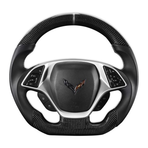 Drake Steering Wheels for 2014-2019 CORVETTE - CV950-21 Wheel, Carbon Fiber with Leather Grips, 3 Spoke, Flat Bottom, Silver Stitching, Reuse Airbag and Factory Controls, Chevrolet, Corvette, Each thumbnail 7