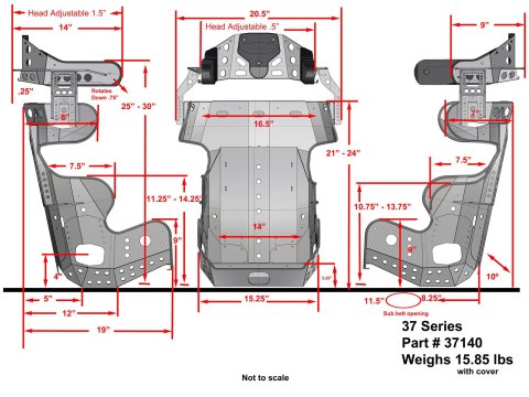 Kirkey 37 Series 600 Micro Sprint Aluminum Seat and Cover Kits 37140KIT Bucket Seats, Kits, 10 degree Layback, Black Tweed Cover, 30.000 in. Height, Front, Each thumbnail 1