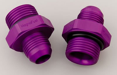 MagnaFuel Fuel Pump Fitting Kits MP-3613 Fittings, Straight, Two -12 AN Male O-Ring Fittings, One -10 AN Inlet, One -10 AN Outlet, Aluminum, Purple, Pair thumbnail 2