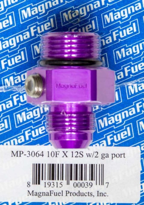 MagnaFuel Pressure Gauge Adapters MP-3064 Adapter, -10 AN Male, -12 AN Male O-Ring, 1/8 in. NPT Port, Aluminum, Purple Anodized, Each thumbnail 2