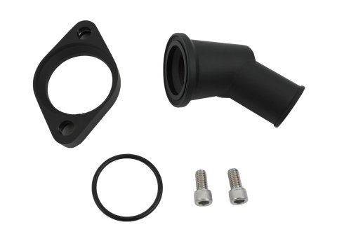 Weiand Aluminum Water Necks 6252 Neck, Aluminum, Black Powdercoated, 45 Degree, Chevy, Big/Small Block, Each thumbnail 1