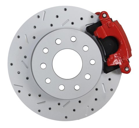 LEED Brakes Rear Disc Brake Conversion Kits RRC1001X Kit, Conversion, Cross-drilled/Slotted Rotors, Red Powdercoated Calipers, Buick, Chevy, GMC, Oldsmobile, Pontiac, Kit thumbnail 3