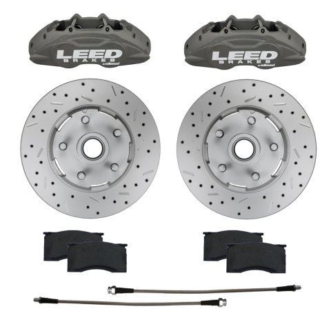 LEED Brakes Front Disc Brake Conversion Kits CC0005RKX Caliper & Rotor Upgrade Kit, Max Grip Lite Caliper, Pad and Hose Kit w/ cross drilled and slot rotors Anodized; Mustang 64-67 thumbnail 1