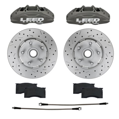 LEED Brakes Front Disc Brake Conversion Kits CC0005RKX Caliper & Rotor Upgrade Kit, Max Grip Lite Caliper, Pad and Hose Kit w/ cross drilled and slot rotors Anodized; Mustang 64-67 thumbnail 6