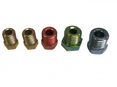 LEED Brakes Inverted Flare Tube Nut Fittings FKPV Nuts, Flare, 3/16 in. and 1/4 in. Tube, Steel, Set of 5 thumbnail 1