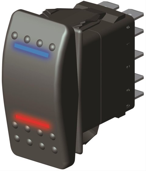 Flex-A-Lite Illuminated 3-Way Switches 119713 Switch, Illuminated, 3-Way, Rocker, Constant, Blue/Red Lighted, 10 amps, Plastic, Black, Spade Terminals, Kit thumbnail 3
