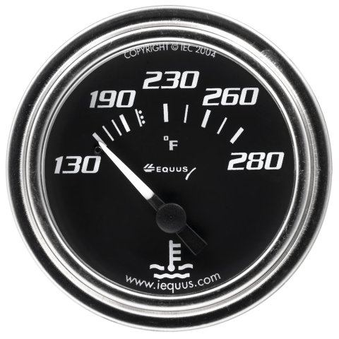 Equus 7000 Series Gauges E7232 Gauge, Series, Water Temperature, 130-280 degrees F, 2 in., Black Face, Analog, Mechanical, Each thumbnail 1