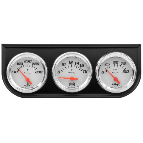 Equus 5000 Series Gauges E5200 Gauge Kits and Instrument Cluster, Series, Triple Gauge Set, 2.0 in. Diameter, Analog, Oil/Volt/Water Temperature, White Face, Chrome Bezel, Each thumbnail 1