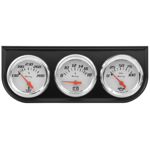 Equus 5000 Series Gauges E5200 Gauge Kits and Instrument Cluster, Series, Triple Gauge Set, 2.0 in. Diameter, Analog, Oil/Volt/Water Temperature, White Face, Chrome Bezel, Each thumbnail 2