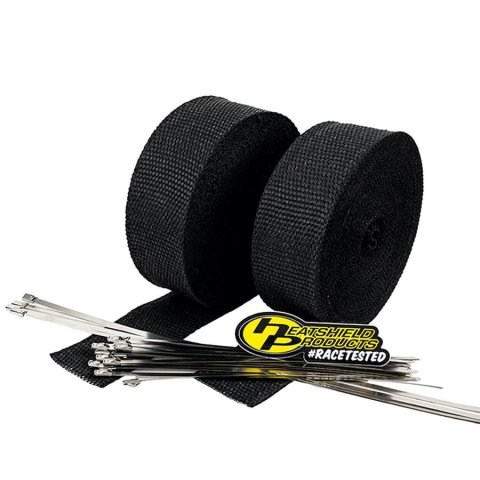 Heatshield Products Exhaust Wrap 322092 Kit, 1200 degrees F, Black, Fiberglass Composite, 2.0 in. Width, 50 ft. Length, 2 Rolls, Stainless Steel Locking Ties, Kit