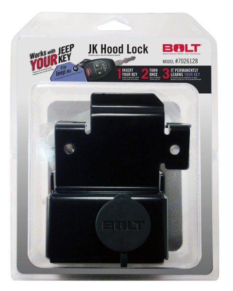 BOLT Hood Locks 7026128 Lock, Steel, Black Powdercoated, Jeep, 2007-18 JK Series, Kit thumbnail 1