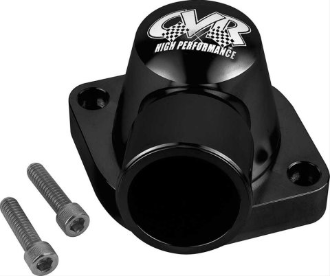 CVR Thermostat Housings TSH5BK Water Neck, 90 degree, 1.50 in. Hose Barb, Billet Aluminum, Black Anodized, Buick, Chevy, GMC, Pontiac, Small Block LS, Each thumbnail 1