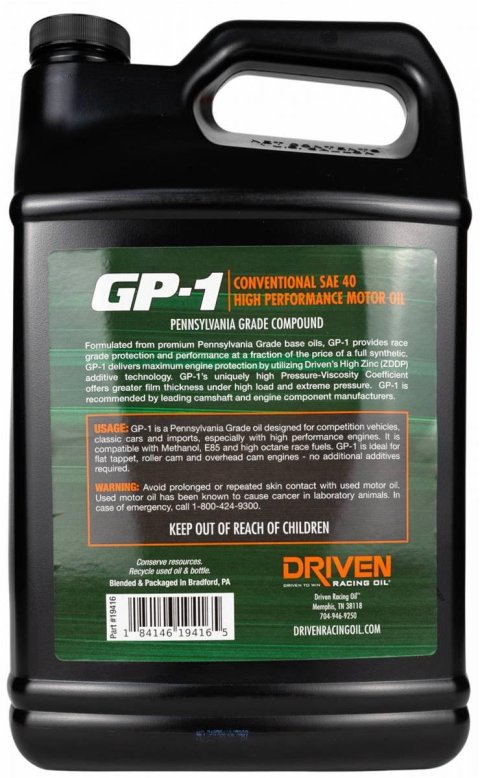 40 Driven Racing Oil GP-1 High Performance Conventional Motor 19416 Engine Oil, Conventional, SAE 40, 1 Gallon, Each thumbnail 2