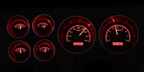 Dakota Digital VHX Series Direct-Fit Analog Gauge Systems VHX-73C-PU-C-R Kit, Direct Fit, VHX, Analog, Carbon fiber Face, White/Red Illuminated Numbers, White/Red Illuminated Pointer, Chevy, GMC, Kit thumbnail 2