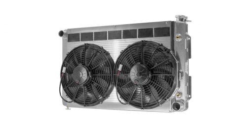 PWR North America OE Fit Radiator Modules for 1967-1969 CAMARO, FIREBIRD - 15-11021 Radiator, Fit, Cross Flow, Aluminum, Natural, Dual Spal Fans, 13 in. Diameter, Small Block, Transmission Cooler, Chevrolet, Pontiac, Kit