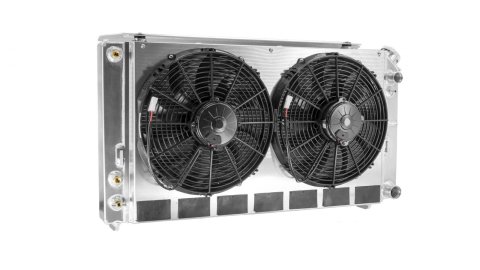 PWR North America OE Fit Radiator Modules for 1968-1972 CHEVELLE - 15-10221 Radiator, Fit, Cross Flow, Aluminum, Natural, Dual Spal Fans, 13 in. Diameter, LS Engine, Transmission Cooler, Chevrolet, Kit thumbnail 1