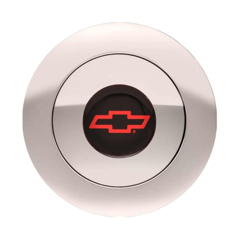 GT Performance GT-9 Large Horn Buttons 11-1162 Button, Large, GT-9, Billet Aluminum, Polished, Chevy Bowtie Colored Emblem, Performance, 3 in. Button Diameter, 4.5 in. Overall Diameter,Each thumbnail 1