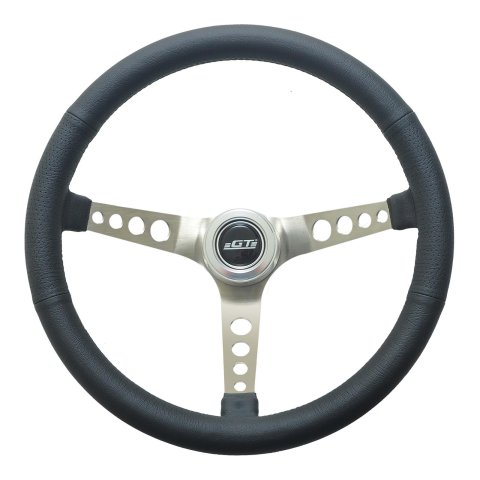 GT Performance GT-3 Retro Mustang Stainless Steel Steering Wheels 35-5445 Wheel, Mustang, Leather, Black, Spoke, Polished, 15 in. Diameter, 4.625 in. Dish, Each thumbnail 1