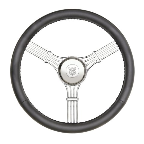 GT Performance GT-3 Gasser Banjo-Style Steering Wheels 21-5645 Wheel, Banjo Style, Leather, Black, Billet Aluminum Spoke, Polished, 15 in. Diameter, Flat Dish, Each thumbnail 1