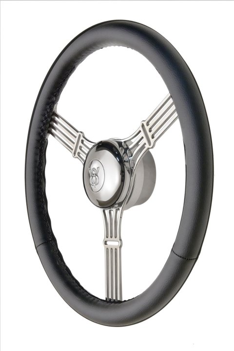 GT Performance GT-3 Gasser Banjo-Style Steering Wheels 21-5645 Wheel, Banjo Style, Leather, Black, Billet Aluminum Spoke, Polished, 15 in. Diameter, Flat Dish, Each thumbnail 2
