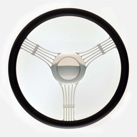 GT Performance GT-9 Retro Banjo Steering Wheels 21-4245 Wheel, Banjo, Black Leather Grip, Polished Aluminum Spokes, 15.50 in. Dia., 9-Bolt, Each thumbnail 1