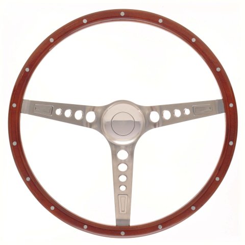 GT Performance GT-3 Retro Mustang Wood Steering Wheels 35-5457 Wheel, Mustang, 3-Spoke, Stainless, Brushed, Walnut Color Grip, 15 in. Dia., 3-Bolt thumbnail 1