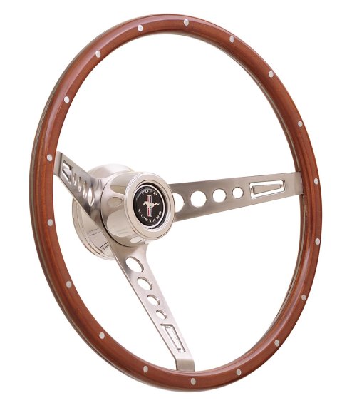 GT Performance GT-3 Retro Mustang Wood Steering Wheels 35-5457 Wheel, Mustang, 3-Spoke, Stainless, Brushed, Walnut Color Grip, 15 in. Dia., 3-Bolt thumbnail 2
