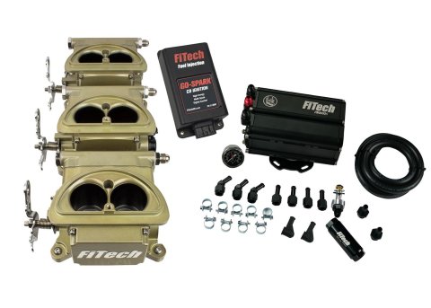 FiTech Go EFI 3x2 Tri-Power 600 HP System Force Fuel Injection Master Kits 35561 Systems, Tri Power Classic Gold With Mini Delivery Kit thumbnail 2