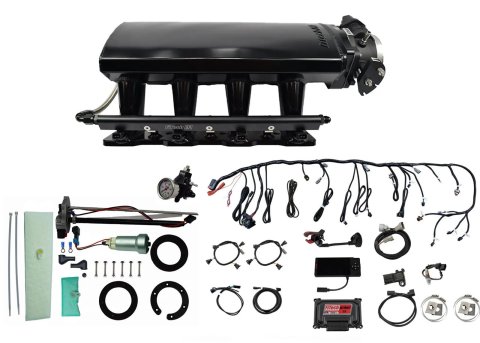 FiTech Ultimate LS EFI 750 HP Fuel Injection Systems with Go In-Tank Module 76109 System With Long Runner Cathedral Intake, Transmission Control, In Tank 440 LPH Pump & Regulator Master Kit